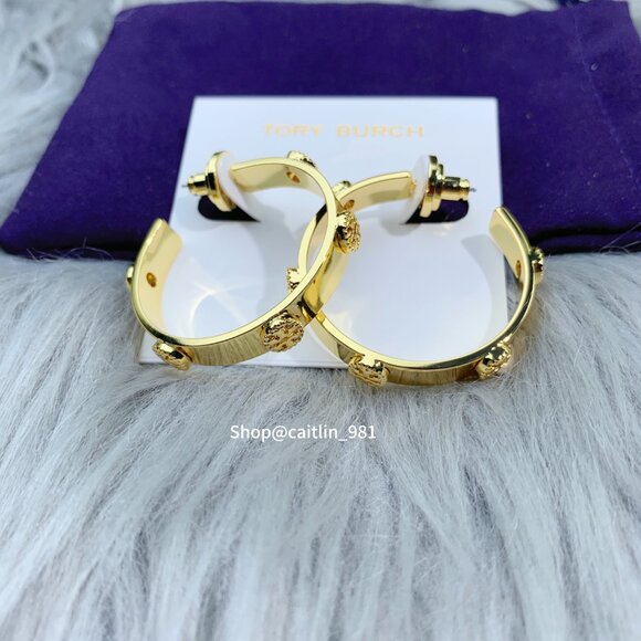 Tory Burch Milgrain Studded Hoop Earrings in Gold (Brand New with Dust Bag) - Picture 2 of 6